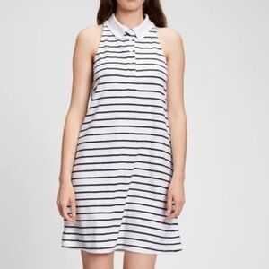 GAP Towel Terry Halter Polo Dress in Navy White Stripe, Size S